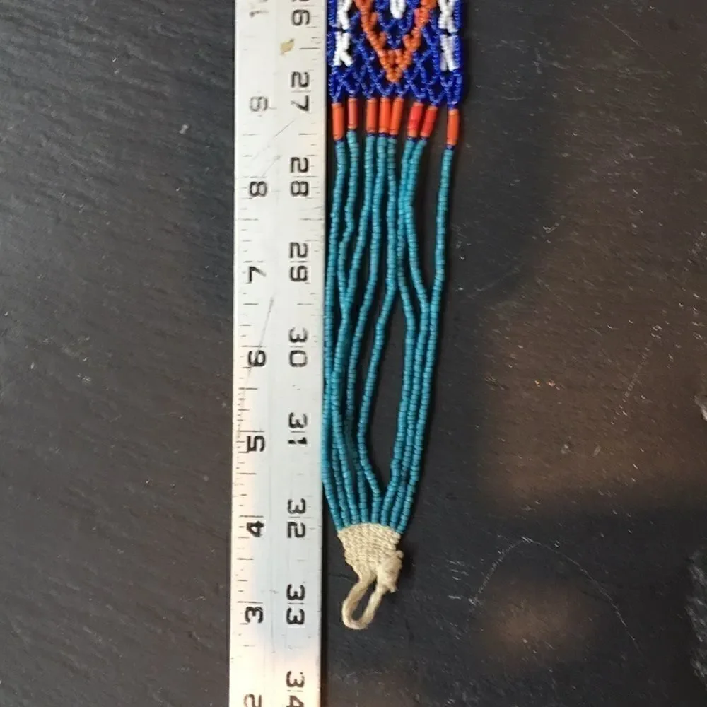 Handmade VTG 60’s belt/necklace glass bead Hand Crafted blue turquoise orange